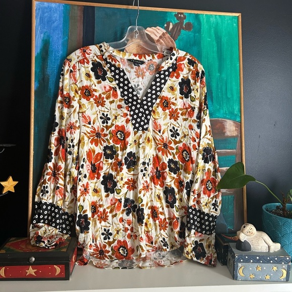 Tribal Multicolor Floral and Polka Dot Blouse M - Picture 16 of 16